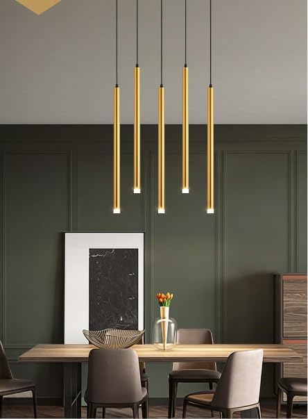 Image of Modern Raindrop-Style LED Pendant Light|Sleek Tube Hanging Lamp with 3 Light Modes|Perfect for Dining, Lounge, Kitchen & Living Room|French-Gold Finish