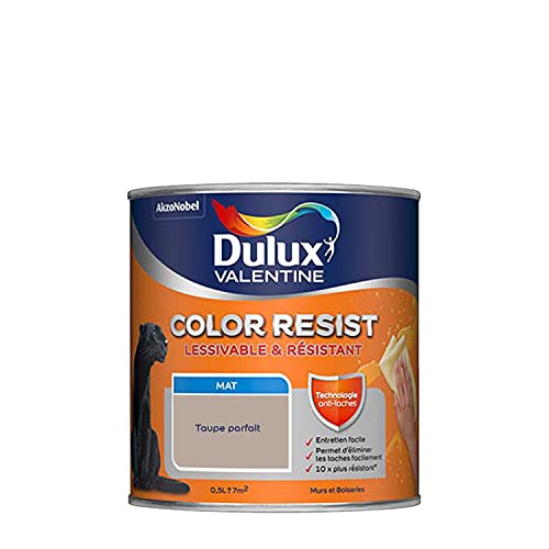 Dulux Valentine Color Resist Pièces à Vivre - Peinture Intérieure Murs, Plafonds, Boiseries - Lessivable et Résistante - Couleur : Taupe Parfait - 0,5 L
