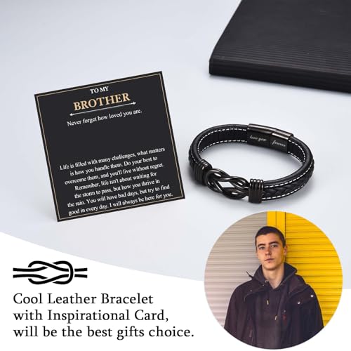 Love You Forever Leather Bracelet Gifts for Men Him Teen Boys, To My Brother Son Grandson Nephew Friend Dad Husband Christmas Birthday Valentines Fathers Day Graduation Back to School Gifts3