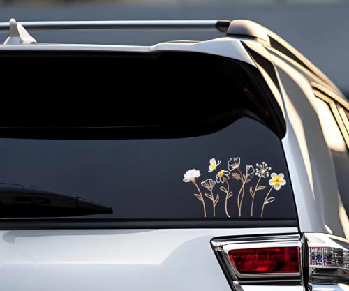 Image of Wildflower Boho Flower Car Window Vinyl Sticker for Plant Lovers 6 Inches