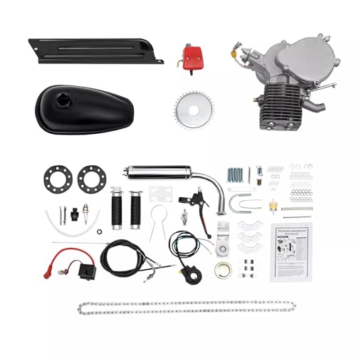 RustyVioum Upgrade 100CC Bicycle Engine Kit, 2 Stroke 3.2KW Bicycle Gasoline Engine Single Cylinder Air-Cooling, Full Bike Kit Gas Motorized Petrol Gas Set Super Fuel Efficient Powerful Engine