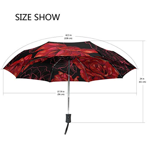 Wamika Red Roses Flower Auto Umbrella Open Close Windproof Travel Vintage Umbrella Lightweight Compact Parasol Umbrellas Sun & Rain by Wamika - Image 3