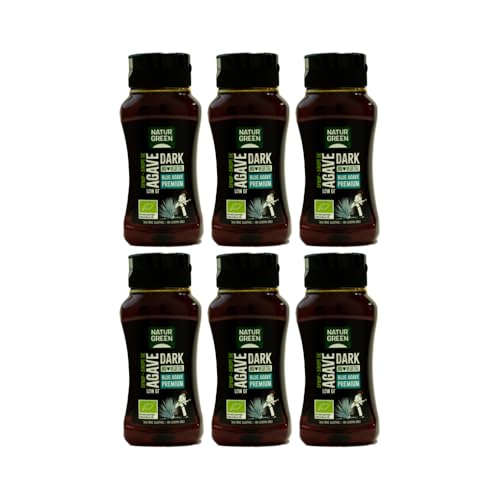 NaturGreen - Sirope de Agave Dark BIO, Sirope de Agave Premium, Ecológico, Bajo Índice Glucémico, Endulzante, 100% Vegano, Sin Gluten, Sin Lactosa - Pack 6 Unidades de 258 ml/350g