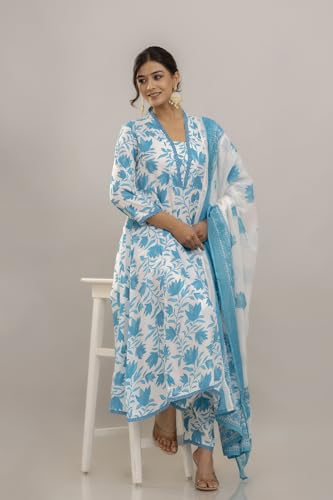 Image of PARTHVI Women's Printed Anarkali Kurta With Palazzo & Dupatta Set