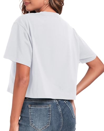PRIMODA Women's Oversized Workout Cropped T Shirts Crew Neck Short Sleeve Casual Loose Summer Crop Tee Tops Cotton3