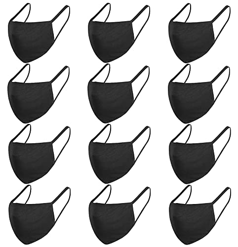 12PACK Fashion Protective Face Masks, Unisex Black Dust Cotton, Washable, Reusable Cotton Fabric Mouth Covering