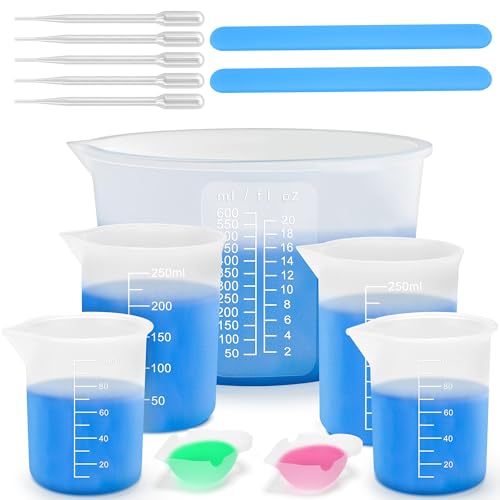 Anhow 14er Messbecher Epoxidharz, Silikonbecher Set Skala Mischbecher 600ml/250ml/100ml mit Rührstäbchen für DIY, Basteln, Labor, Küche