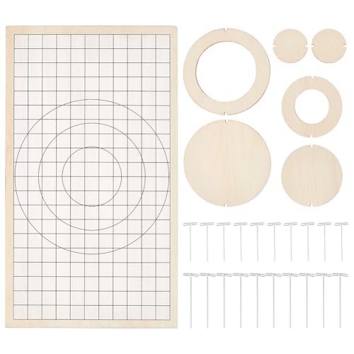 OLYCRAFT Macrame Coasters DIY Set Wood Blank Coaster Sets Round Macrame Cutting Molds Macrame Round Wall Hanging Tool for DIY Crafts with Board 20Pcs 2 Styles T Shape Pins 6 Coater Cutting templates
