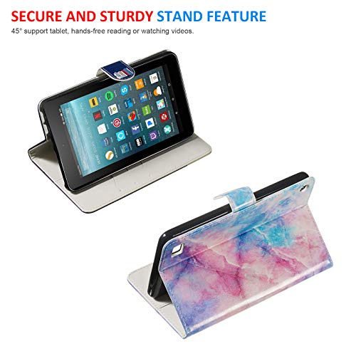Dteck Case For Fire 7 Inch Tablet (9Th Generation 2019 & 7Th Generation 2017 & 5Th Generation 2015) - Slim Fit Synthetic Leather Protective Stand Pocket Folio Cover With Stylus Pen (Blue Pink Marble) #TOP1