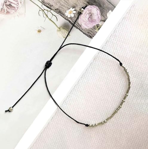 Morse Code Bracelets for Women, Silver Beads Adjustable Bracelet Inspirational Jewelry Gift2