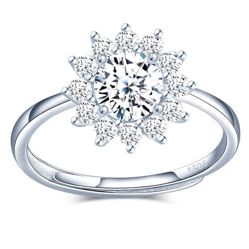 MICMIF Anneau Réglable Femme Bague Tournesol en Oxyde de Zirconium et Argent Sterling 925 Bague...