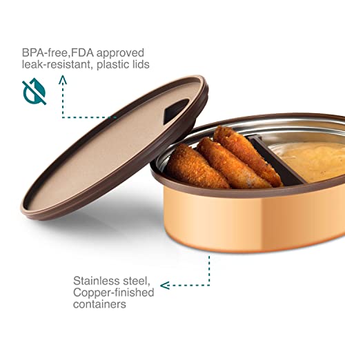 Image of VAYA TYFFYN Lunch Box for Office for Men, Copper Finished Steel Lunch Box Without Bagmat,1000ml Vacuum Insulated Hot Lunch Box, Leakproof Hot Tiffin Box with 2 Containers,Blue