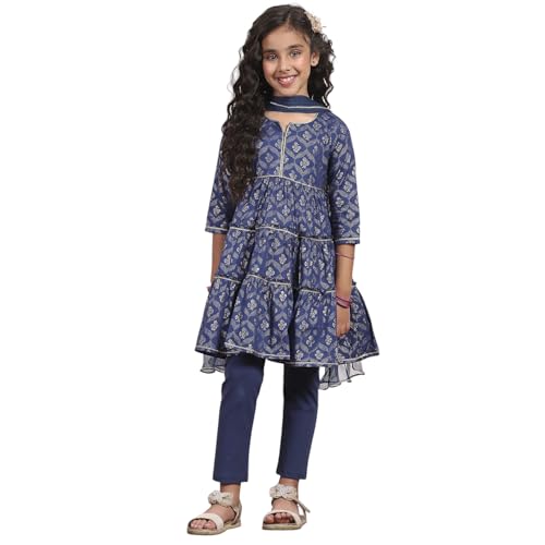 Biba Girls Cotton 3/4 Sleeve Printed Kurta Set