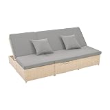 Outdoor Brown Double Sunbed Patio Reclining Chairs in Wicker Rattan
