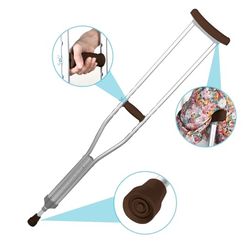 Image of Replacement Crutch Pads and Hand Grips and Crutch Tips for Armpits Handle Cover and Foot Pad Crutches Accessories Kit 6 PCS (Coffee)