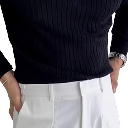 Mens Ribbed Long Sleeve Knit Sweater Solid Shirt Pullover Tops Casual Bottom Knitted Polo Long Shirt4