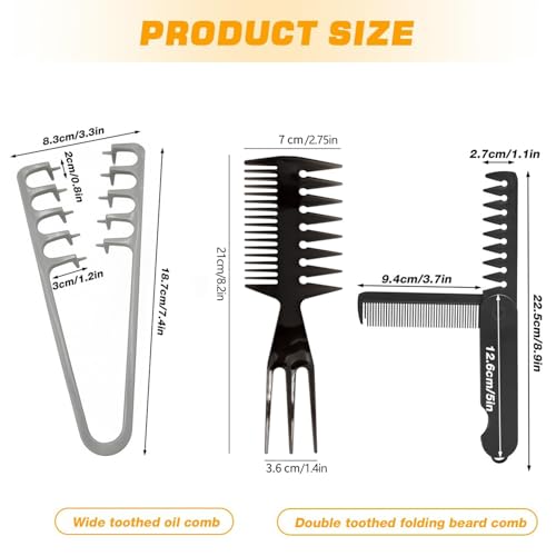 Image of Hair Comb Set 3 Pcs for Men, Wide Tooth & Fine Tooth Texture Combs for Volume Styling, Foldable Travel Hair Comb Set for Curly, Thick & Fluffy Hair