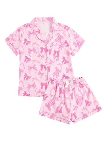 Image of Verdusa Pajamas For Women Set 2 Piece Cute Pjs Sleepwear Lounge Sets | Pj Sets For Woman, Button Down Shirts With Pajama Shorts, Cute Print, Comfy Sets