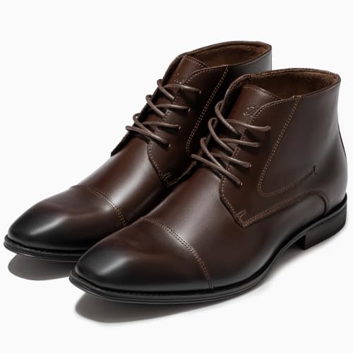 Image of Holy dove Mens Dress Boots, Premium Leather Oxford Chukka in Brown Matte, Non-Slip Waterproof Business Boots for Men (Size 8wide)