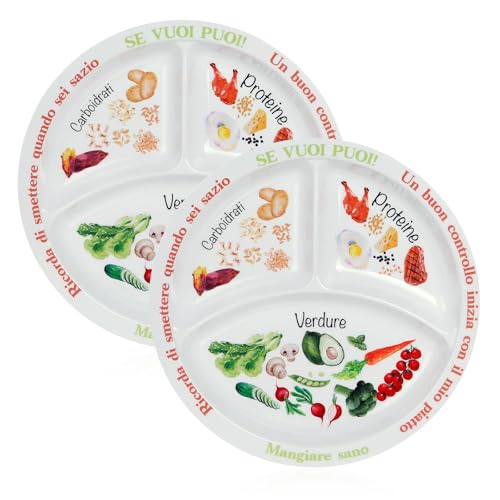 Yuecda Piatto di controllo porzioni per una dieta equilibrata - Piatto con dieta sana per adulti e adolescenti - suddivisioni in melamina, perdita di peso, diabetici (2)