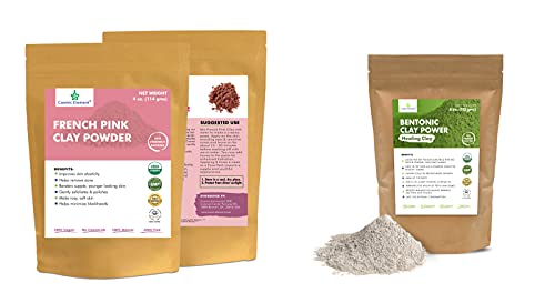 Cosmic Element Bentonite Clay and French Pink Clay Powder 4 Oz - Healing Clay for Face Mask Skin Care Detox, Clay Mask for Blackheads and Pores