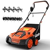 MAXLANDER 2-in-1 Electric Dethatcher and Scarifier, 15 Inch 13 Amp Corded Lawn Dethatcher with 5-Position Depth Adjustment, 45L Removable Collection Bag, Walk Behind Machine for Garden Yard Grass