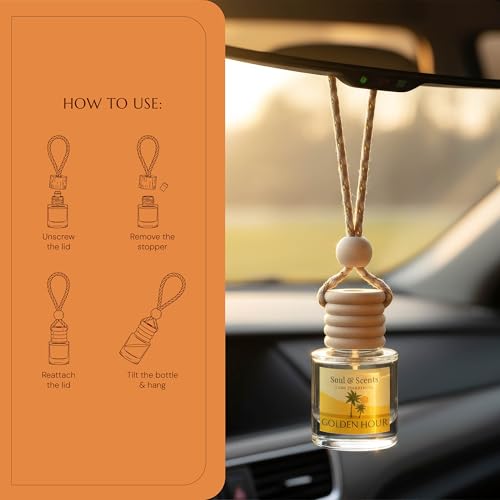 Image of Soul & Scents 16ml Luxury Car Perfumes Vanilla | Golden Hour | 2-in-1 Hanging Pod & AC Vent Air Freshener | Premium Wooden Car Fragrance Accessory | Long Lasting Odour Eliminator | Pack of 2
