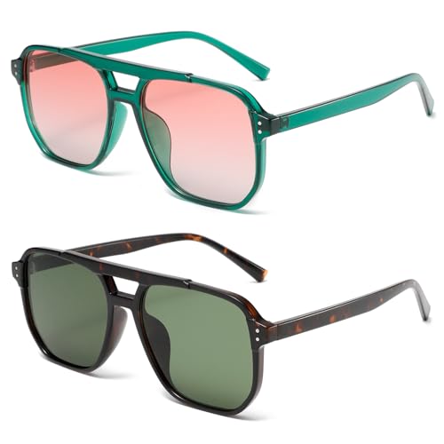 PROUDDEMON Retro oversized aviator Sunglasses Women Men, 70s 90s Square Vintage Stylish Frame Sunglasses