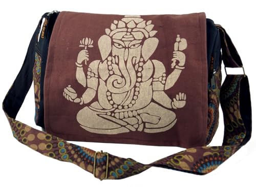 GURU SHOP Bolso de Hombro, Bolso Hippie, Bolso Goa Ganesha - Marrón, Unisex -...