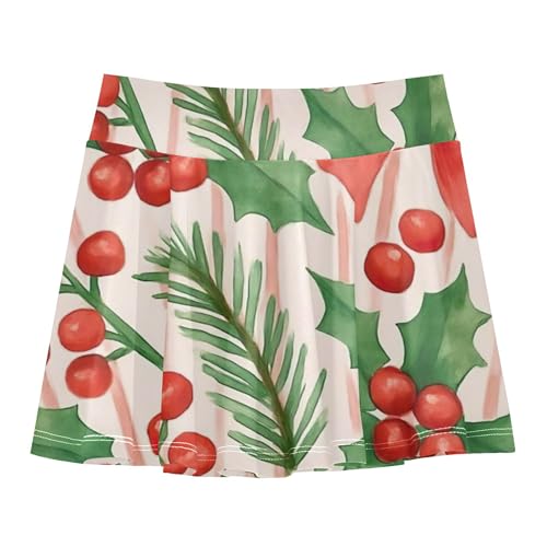 Watercolor Christmas Red Bows Tennis Skirts for Kids Casual Girls' Shorts Athletic Skorts Girl Skort 4t