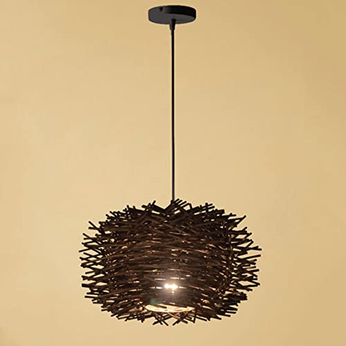 Lámpara Colgante Redonda de ratán Natural con Pantalla de bambú, Hecha a Mano, Hecha a Mano, para Cocina, Comedor y Sala de Estar.