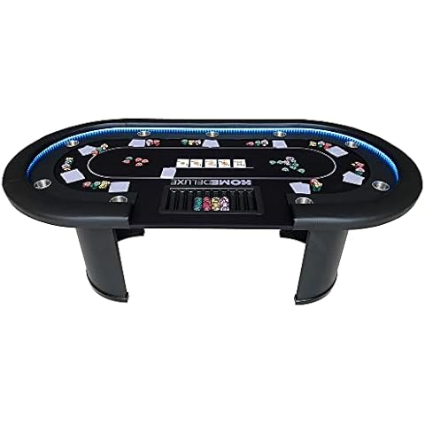 Home Deluxe - Pokertisch Full House - mit LED Beleuchtung und Getränkehalter, für bis zu 9 Personen, Maße: 215 x 106 x 78 cm, inklusive Chiptray I Spieltisch Poker Tisch Cover