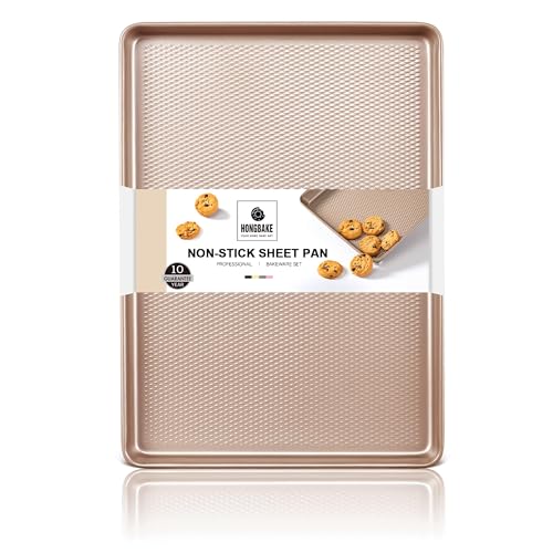 Jelly Roll Pan 15x10 - HONGBAKE Commercial Cookie Sheets for Baking with Diamond Texture Surface, 57% Thicker Carbon Steel Baking Sheet for Oven, Nonstick Cooking Tray by HONGBAKE - Used condition - US$13.73
