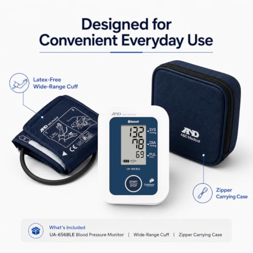 Image of A&D UA-656BLE Bluetooth Digital Blood Pressure Monitor | Automatic BP Machine with Irregular Heartbeat Detection | 200 Memory | Wide Range Cuff (22-42 cm) | iOS /Android Compatible