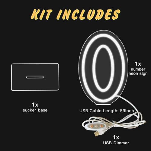 Image of YALLOVE Neon Sign Number 0, 9.8 inches Height USB Powered Night Light-up Numbers for Birthdays Decor, Party Anniversary, Cafe Bar Decor (Small)
