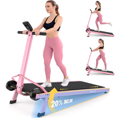 Image of Walking Pad Treadmill with Incline 20%, Manual Foldable Walking Pad with Handle Bar, 500lbs Capacity, Non-Slip Surface, Fixed Incline, Digital Monitor, Compact Build for Home /Gym /Indoor /Outside