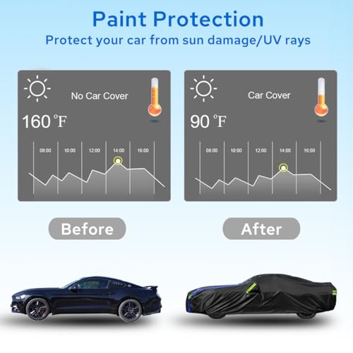 Image of Avecrew Car Cover for Ford Mustang Waterproof All Weather for Automobiles, Outdoor Full Exterior Covers Fit Sedan Without Zipper Door Design