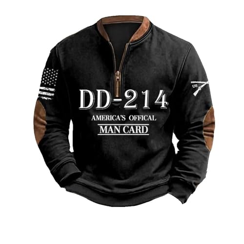 Dd 214 America's Official Man Card Printed Sweatshirt Mens DD-214 Sweatshirt Long Sleeve Flag Print Top Coat - Main Image