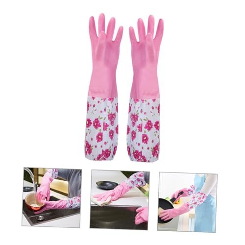 Miniatura 8 de Congarteno Guantes Para Lavar Platos Con Forro De Gruesos Y Cómodos Manga Larga Para Protección Y Calor Tareas Domésticas Reutilizables Y Fáciles De Limpiar Color Rosa