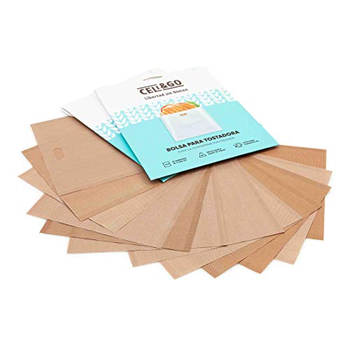 CELI&GO Bolsa para Tostadora – Pack de 12 Bolsas para Tostar Antiadherentes, Reutilizables, Lavables, Libres de PFOA, Evita la Contaminación Cruzada – Tamaño Bolsa 16 x 16,5 cm