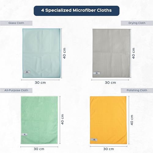 Image of HomeStrap Proclean Microfiber Cloth Set of 4 (30 * 40 Cms) | Multipurpose Cleaning Cloths for Kitchen, Glass, Furniture & Spills | Lint-Free, Highly Absorbent, Reusable Cleaning Towels