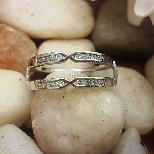 Dazzlingrock Collection 0.25 Cttw 14k Solid Gold Round Diamond Womens Anniversary Wedding Band Enhancer Guard Double Ring 1/3