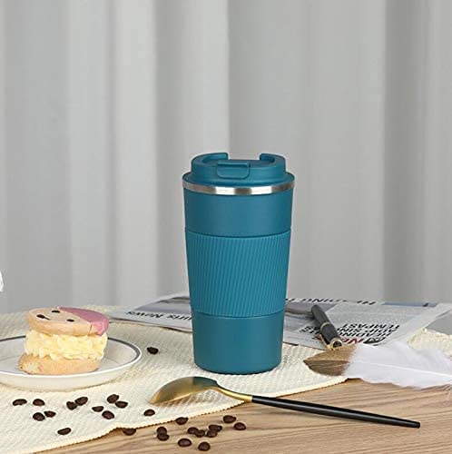 Image of SPIREX Insulated Travel Coffee Mug 2.0 | Double Wall Vacuum Stainless Steel Fat-Bottomed Coffee Cup Tumbler with Spill Proof Flip Lid for Hot and Ice Beverages (Blue Color, 500Ml), 500Milliliter