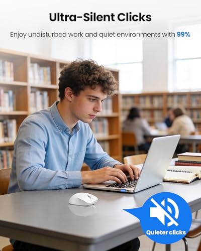 Image of TECKNET Wireless Mouse Bluetooth 5.0 /3.0 & 2.4G Rechargeable, Silent Clicks, Adjustable 4800 DPI, 6 Buttons, Ergonomic Design, Bluetooth Mouse for Laptop, Computer, ipad - White