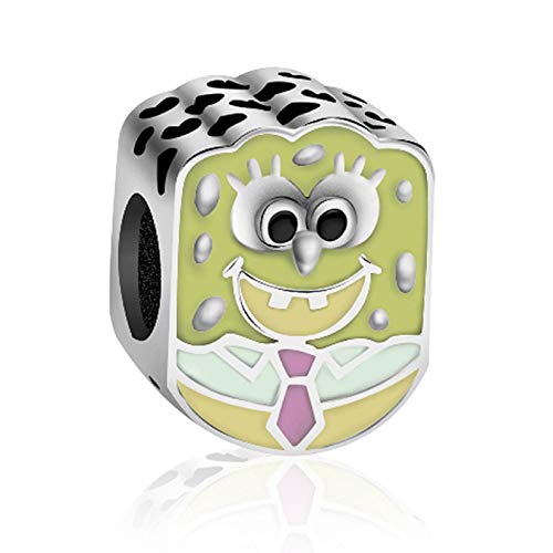 Bolenvi Spongebob Cartoon Character 925 Sterling Silver Charm Bead for Pandora & Similar Charm Bracelets or Necklaces