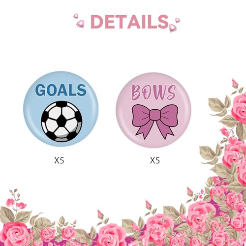 10 Pcs Goals or Bows Gender Reveal Button Pins, Soccer Team Boy Team Girl Badge Pins, Pink or Blue Stain Brooch Button for Baby Shower/Gender Reveal Party Decorations4
