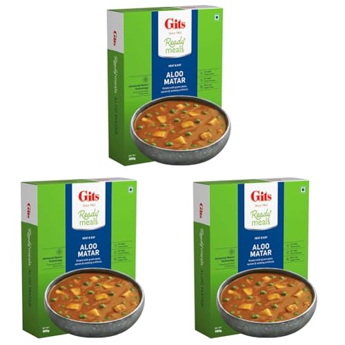 Image of Gits Ready to Eat Aloo Matar, Pure Veg Heat and Eat Indian Meal, Microwaveable, 300g (Pack of 3)