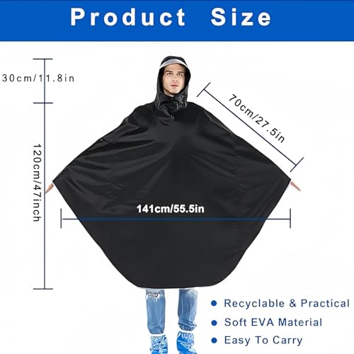 Waterdichte Fietsponcho, Wielrenregenponcho‘s voor Heren, Multifunctionele Regen Cape Outdoor Draagbaar Fietsponcho voor Fietsen, Mountainbikes, Elektrische Fietsen (Zwart) - Afbeelding 3