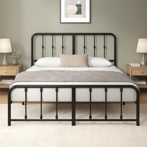 Image of Zinus Leonardo Metal Platform Bed Frame, Victorian Spindle Style Headboard and Footboard, Heavy Duty Bed Base, Ample Underbed Space, Queen