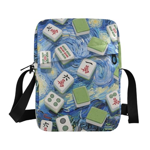 KLL Art Painting Blue Chinese Mahjong messenger bag for women crossbody Vegan Leather mens shoulder bag Casual Shoulder Handbags